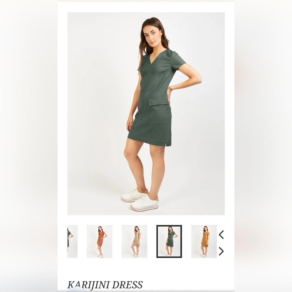 FIG Seaweed Green Linen Blend Karajini Vneck Shift Dress Sz S